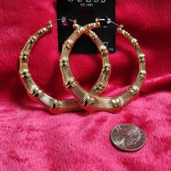 NWT Gold Guess Bamboo Hoop Earrings - Picture 6 of 6
